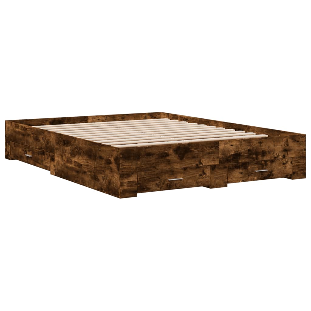 vidaXL Bedframe met lades bewerkt hout gerookt eikenkleurig 140x200 cm afbeelding