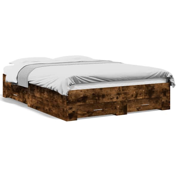 vidaXL voodiraam sahtlitega, suitsutatud tamm, 140x190 cm, tehispuit