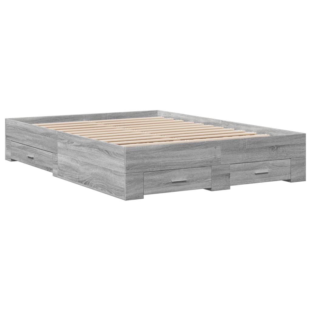 vidaXL Bedframe met lades bewerkt hout grijs sonoma eiken 140x190 cm afbeelding
