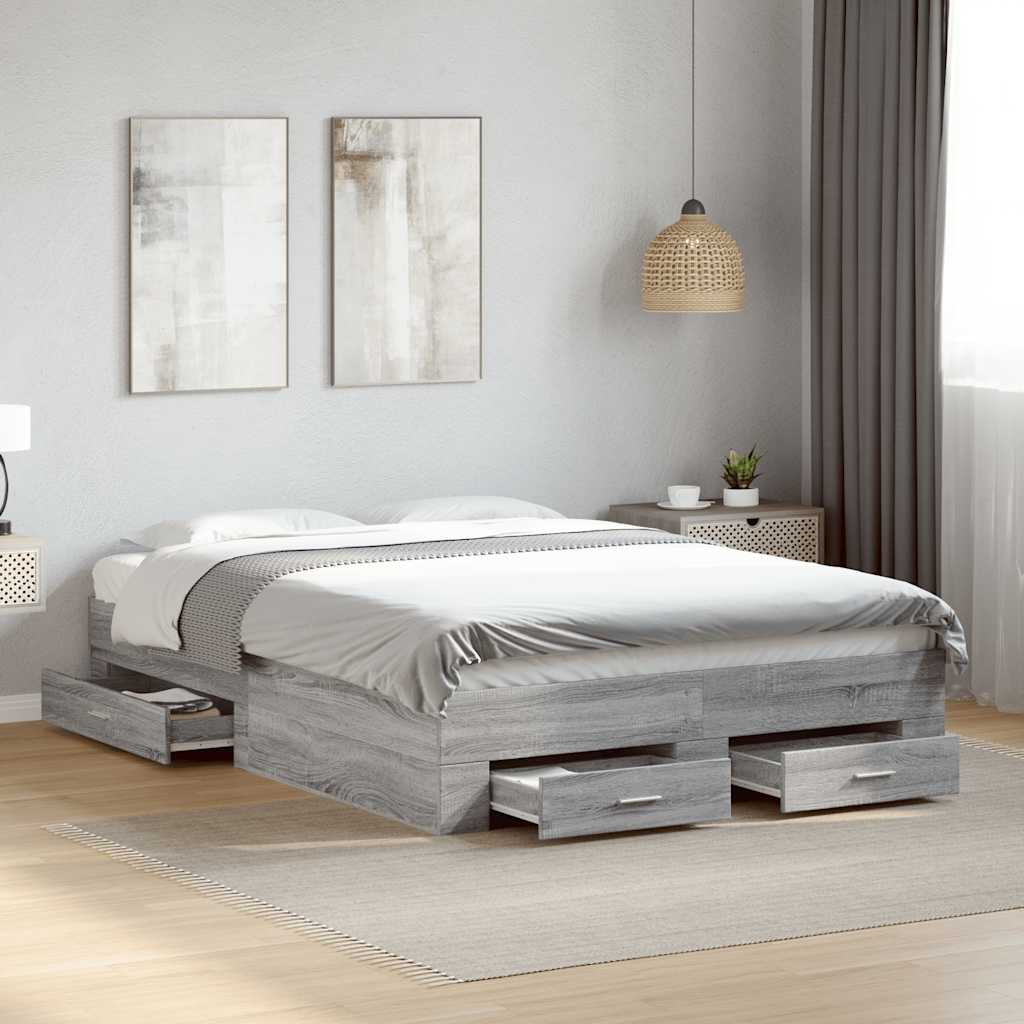vidaXL Sängynrunko laatikoilla harmaa Sonoma 140x190 cm tekninen puu