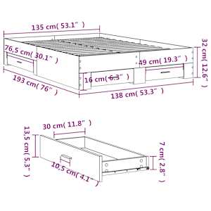 Rám postele se zásuvkami bílý 135 x 190 cm kompozitní dřevo - obrázek 10