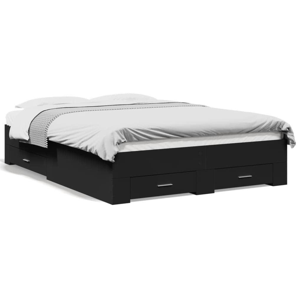 vidaXL Cadre de lit avec tiroirs noir 135x190 cm bois d'ingénierie