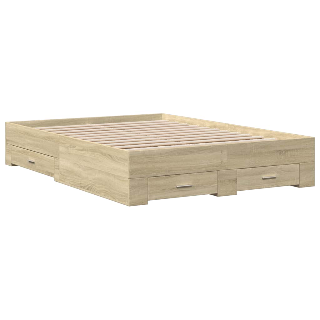 vidaXL Bedframe met lades bewerkt hout sonoma eikenkleurig 135x190 cm afbeelding