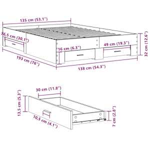Rám postele se zásuvkami betonově šedý 135 x 190 cm kompozit - obrázek 10
