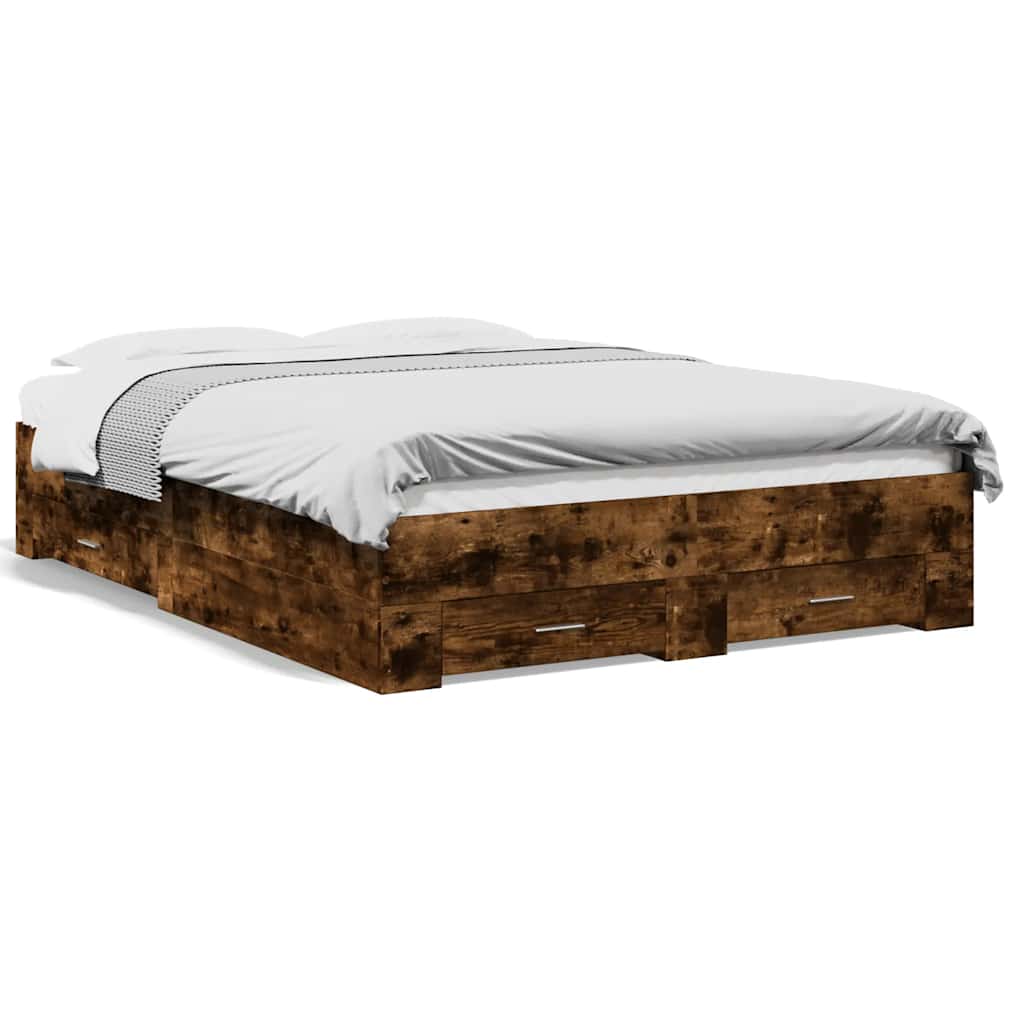Thumbnail - vidaXL Bettgestell mit Schubladen Räuchereiche 135x190cm Holzwerkstoff