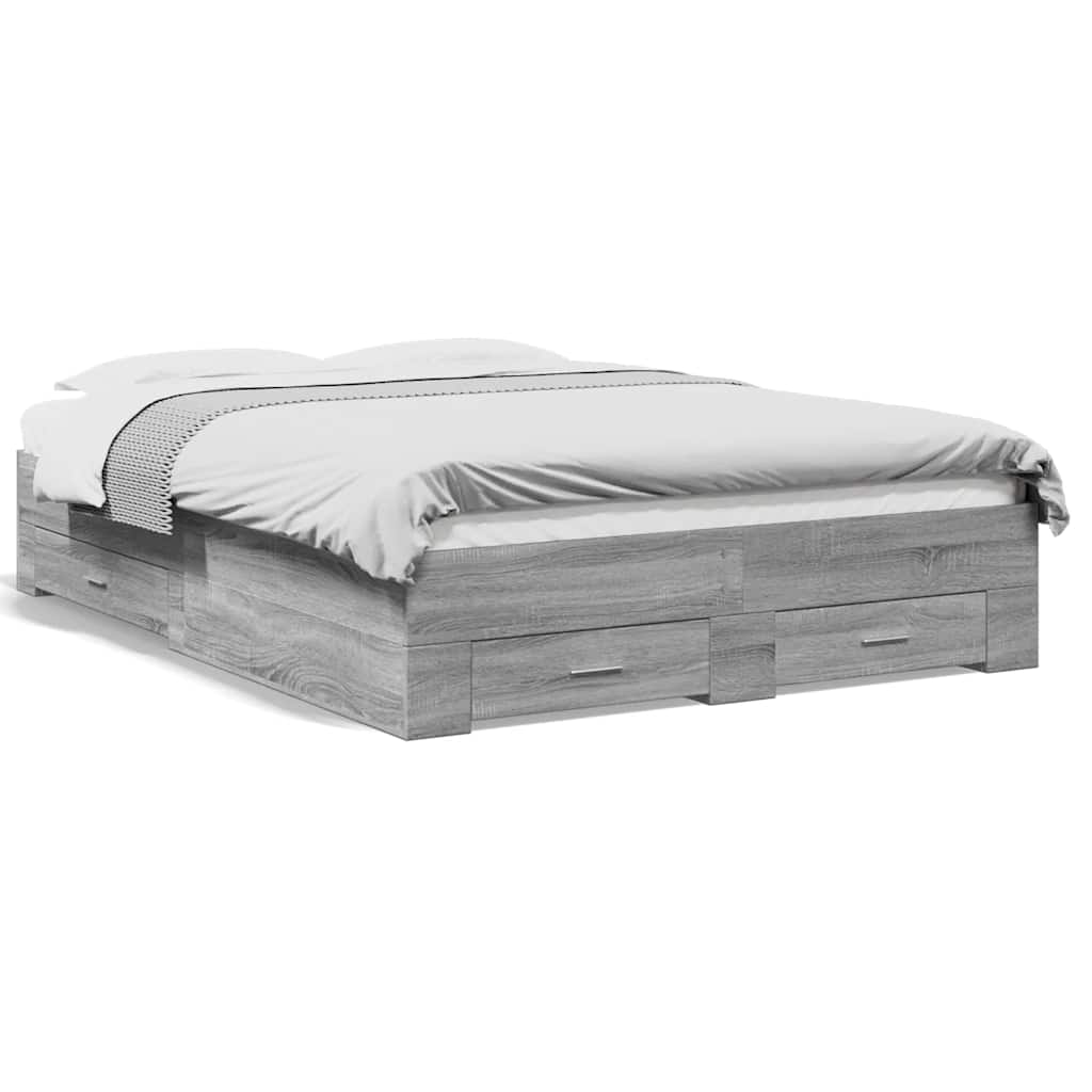 vidaXL Bedframe met lades bewerkt hout grijs sonoma eiken 135x190 cm, foto 3