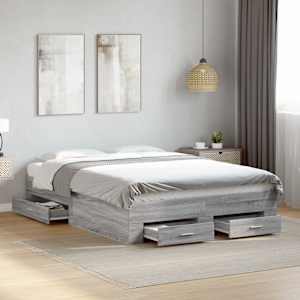 Posteljni okvir s predali siva sonoma 135x190cm inženirski les