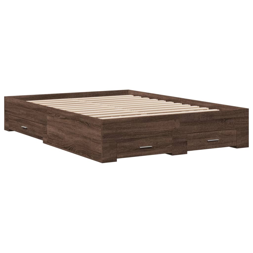 vidaXL Bedframe met lades bewerkt hout bruin eikenkleurig 135x190 cm afbeelding