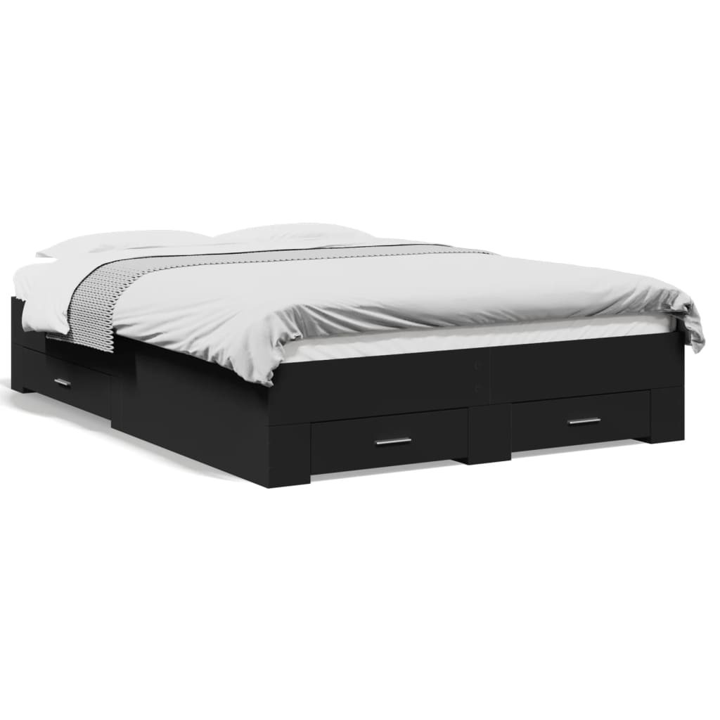 vidaXL Cadre de lit et tiroirs noir 120x190 cm bois d'ingénierie