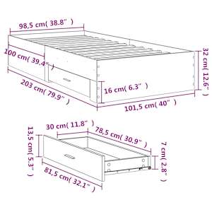Rám postele se zásuvkami bílý 100 x 200 cm kompozitní dřevo - obrázek 10