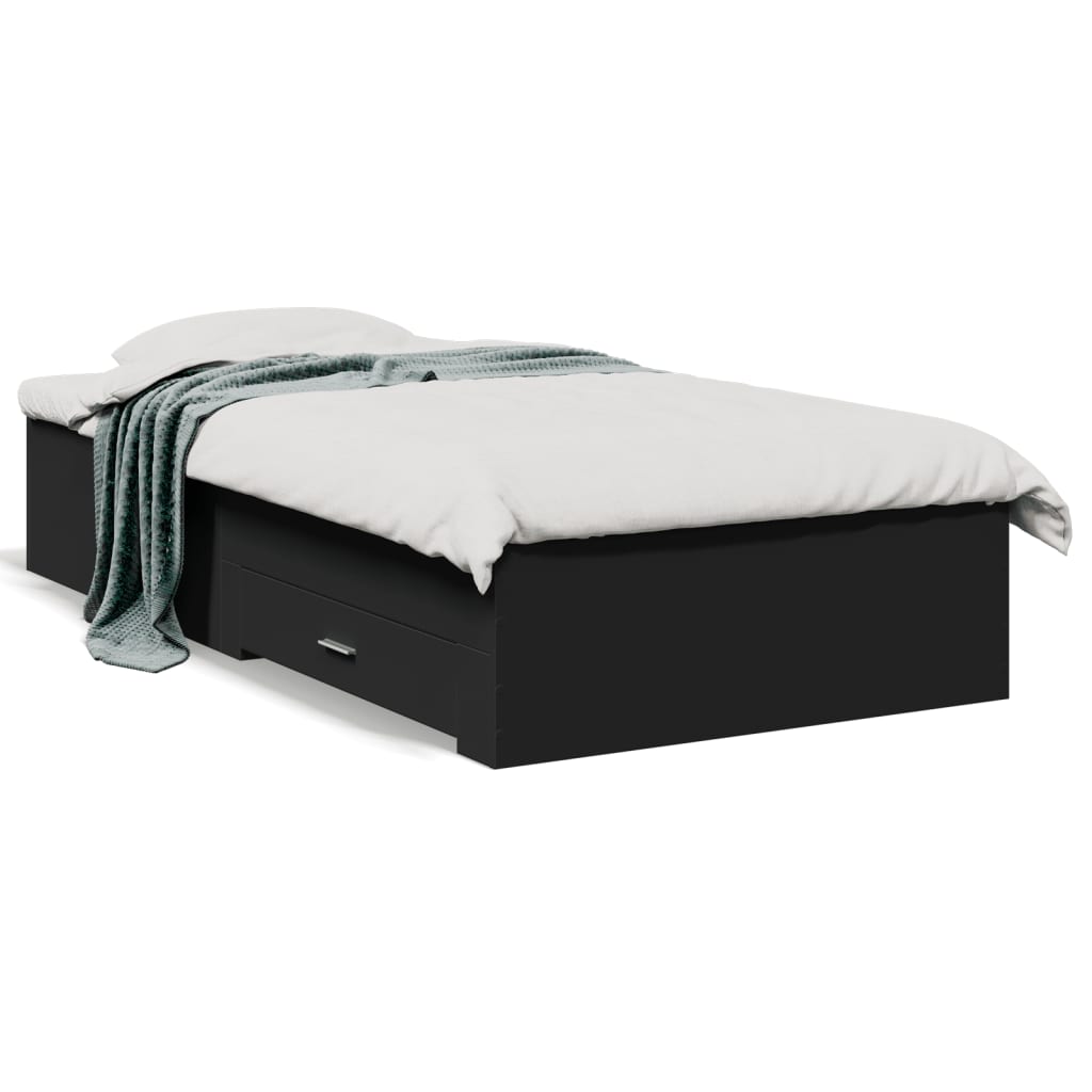 Rám postele se zásuvkami černý 100 x 200 cm kompozitní dřevo