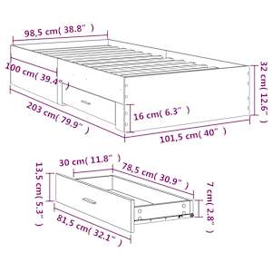 Rám postele se zásuvkami betonově šedý 100 x 200 cm kompozit - obrázek 10