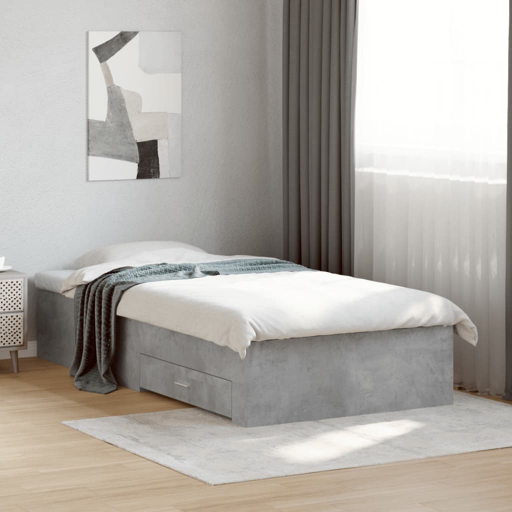 vidaXL Sängynrunko laatikoilla betoninharmaa 100x200 cm tekninen puu