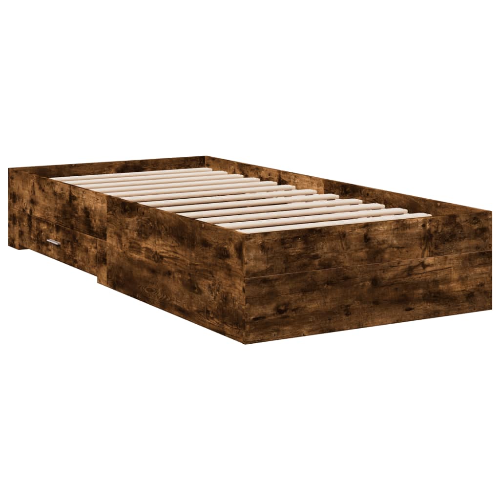 vidaXL Bedframe met lades bewerkt hout gerookt eikenkleurig 100x200 cm afbeelding
