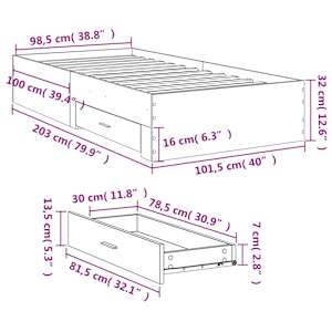 Rám postele se zásuvkami kouřový dub 100 x 200 cm kompozit - obrázek 10