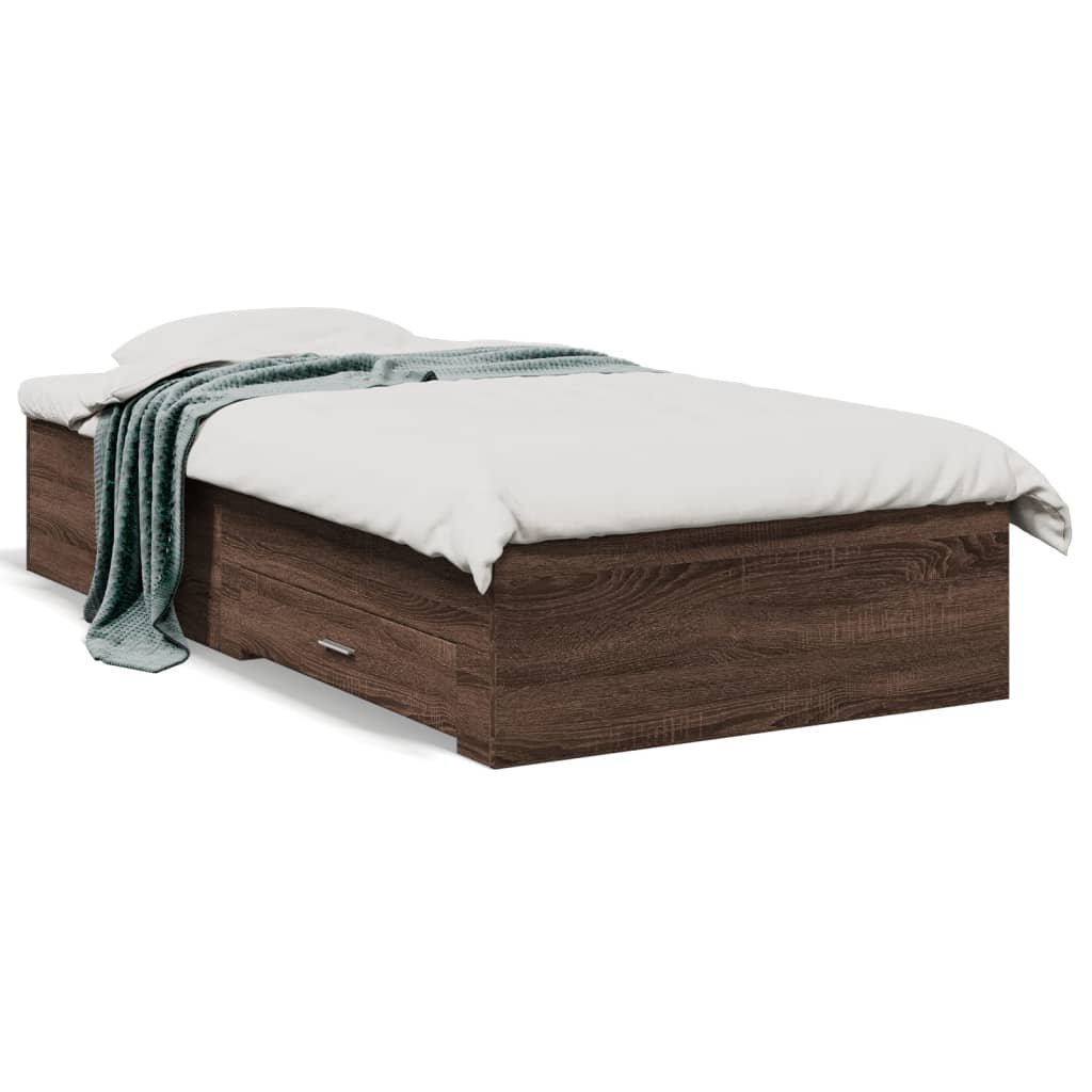 Rám postele se zásuvkami hnědý dub 100x200 cm kompozitní dřevo