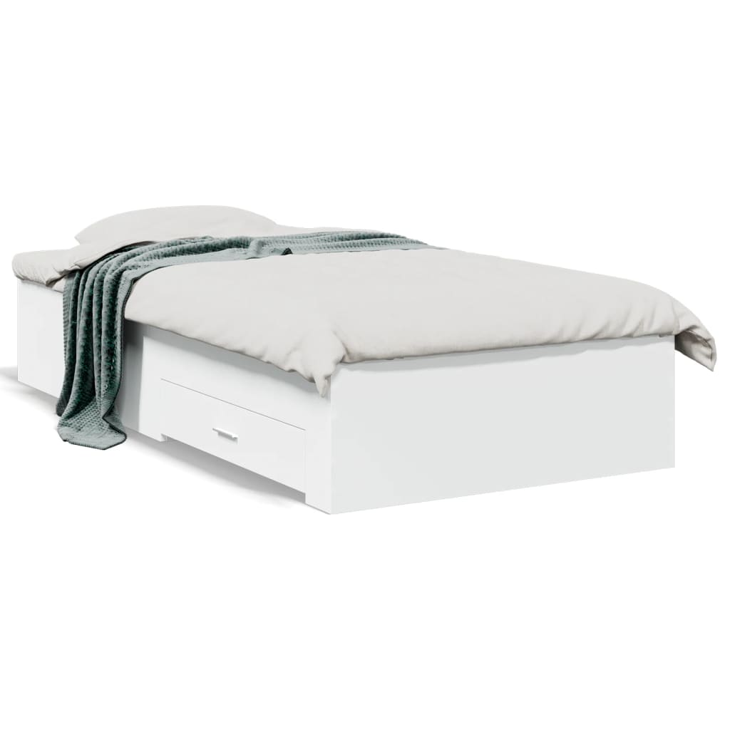 vidaXL Cadru de pat cu sertare, alb, 90x200 cm, lemn prelucrat