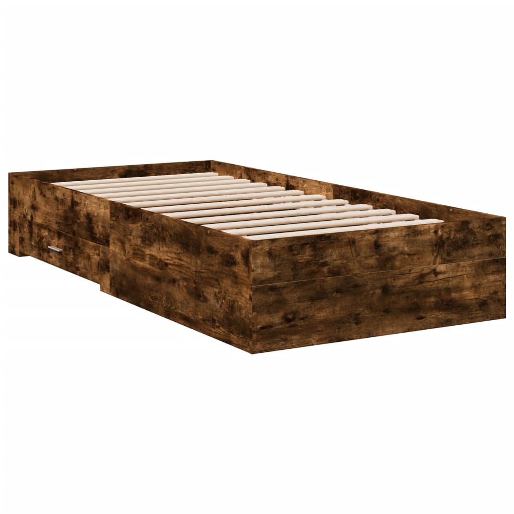 vidaXL Bedframe met lades bewerkt hout gerookt eikenkleurig 90x200 cm afbeelding