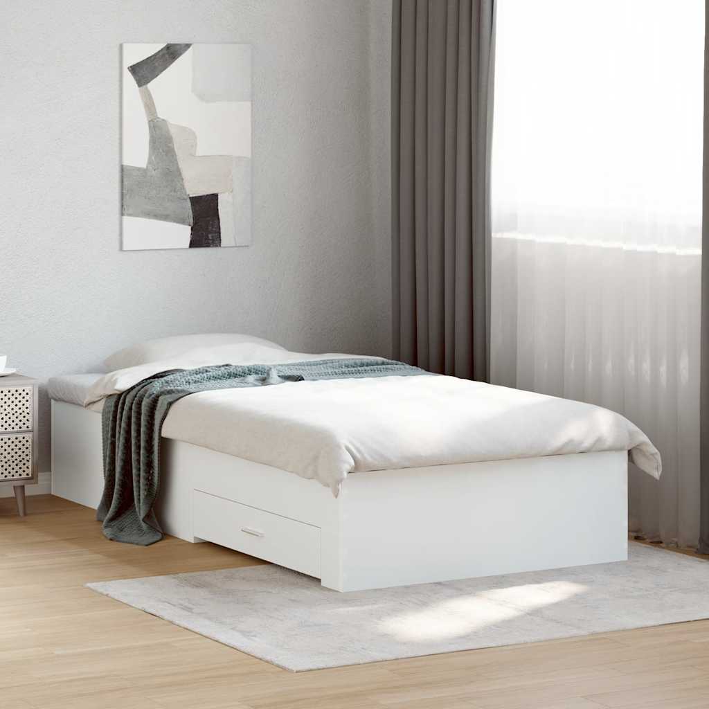 vidaXL Sängynrunko laatikoilla valkoinen 90x190 cm tekninen puu