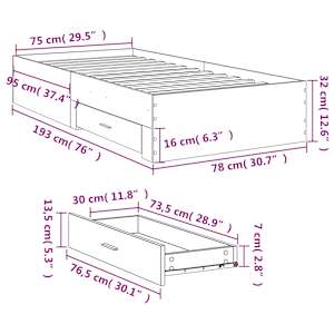 Rám postele se zásuvkami bílý 75 x 190 cm kompozitní dřevo - obrázek 10