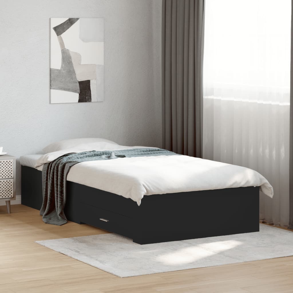 vidaXL Sängynrunko laatikoilla musta 75x190 cm tekninen puu