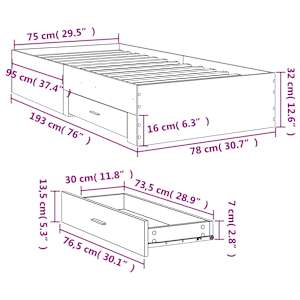 Rám postele se zásuvkami kouřový dub 75x190 cm kompozitní dřevo - obrázek 10