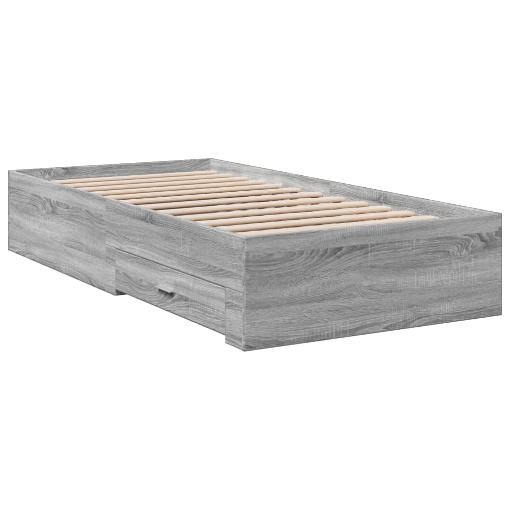 vidaXL Bedframe met lades bewerkt hout grijs sonoma eiken 75x190 cm afbeelding