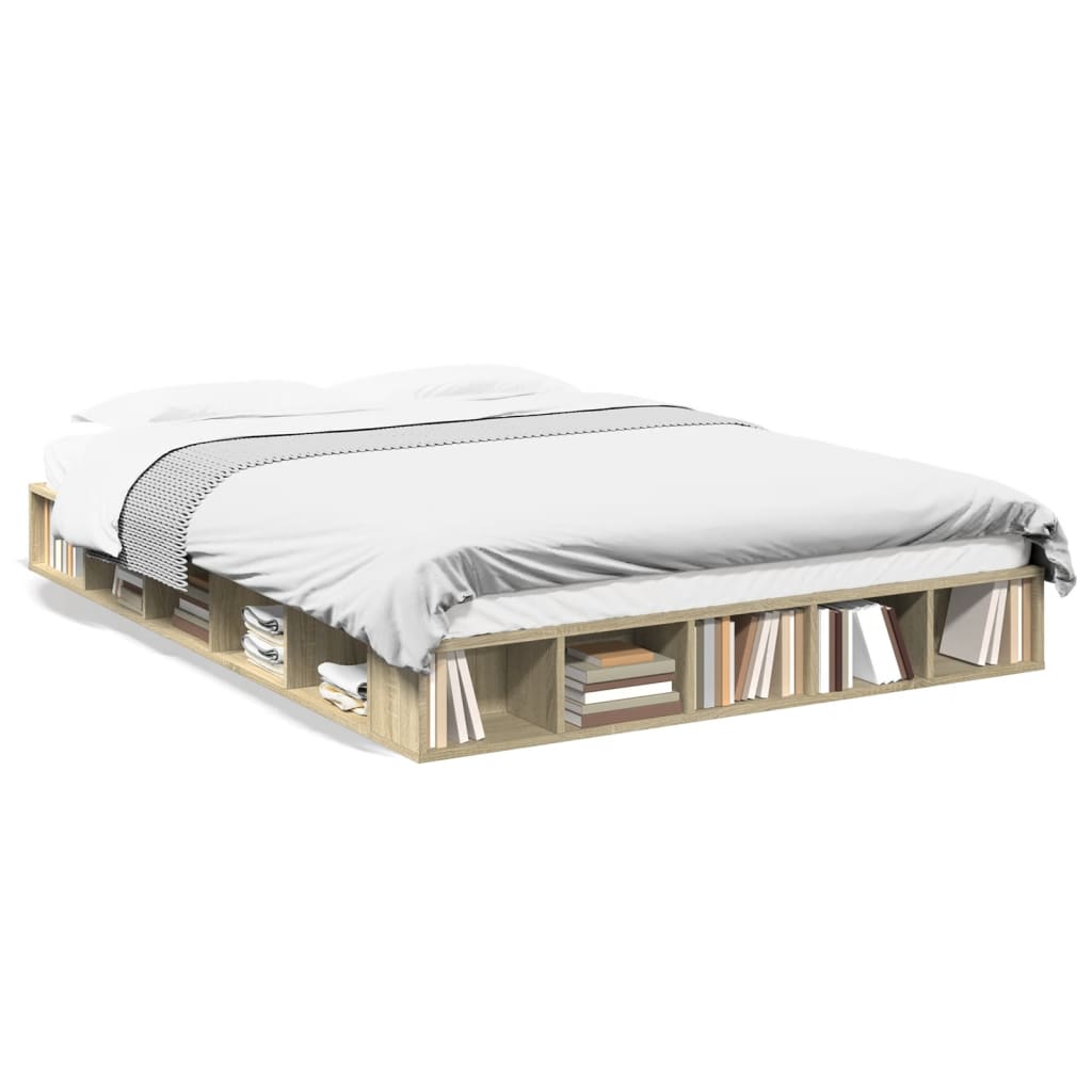vidaXL Bedframe bewerkt hout sonoma eikenkleurig 160x200 cm, foto 3