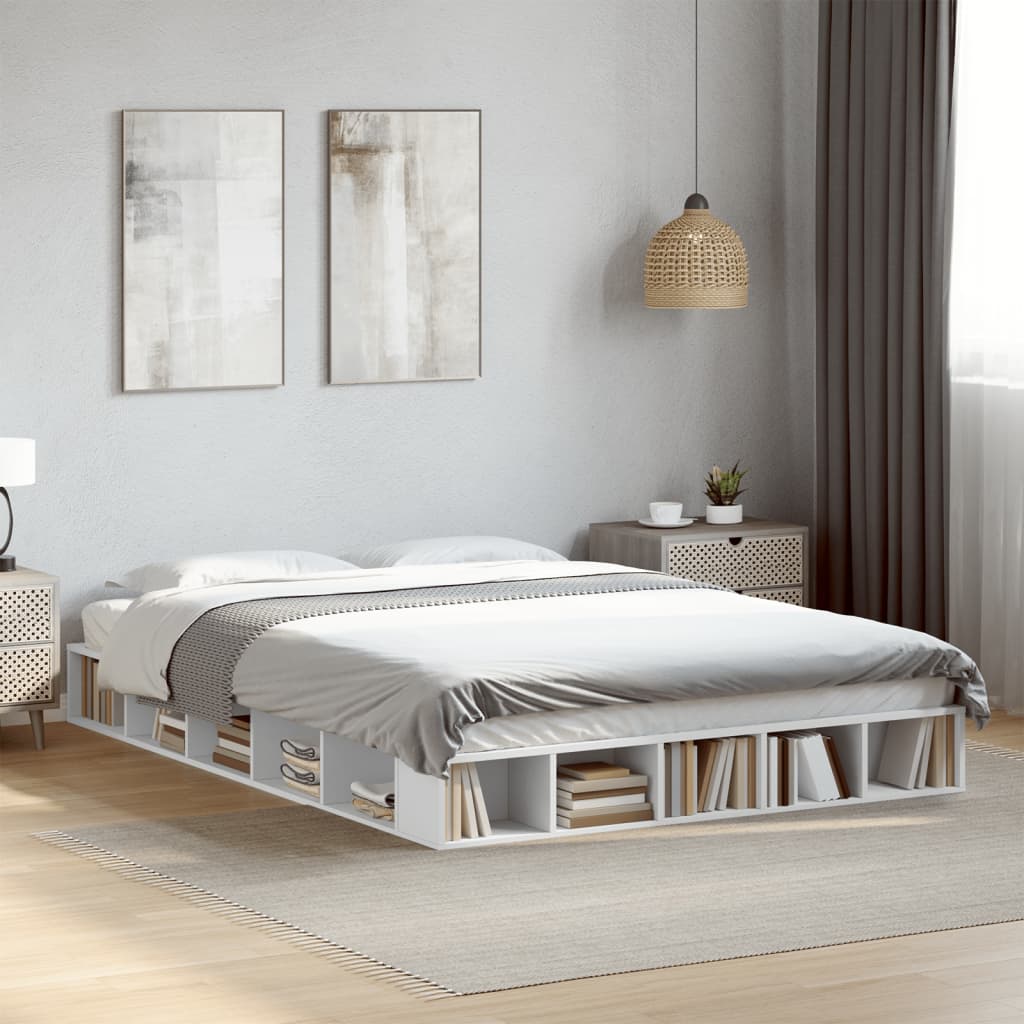Sengestel med opbevaring 150 x 200 cm - hvid, konstrueret træ