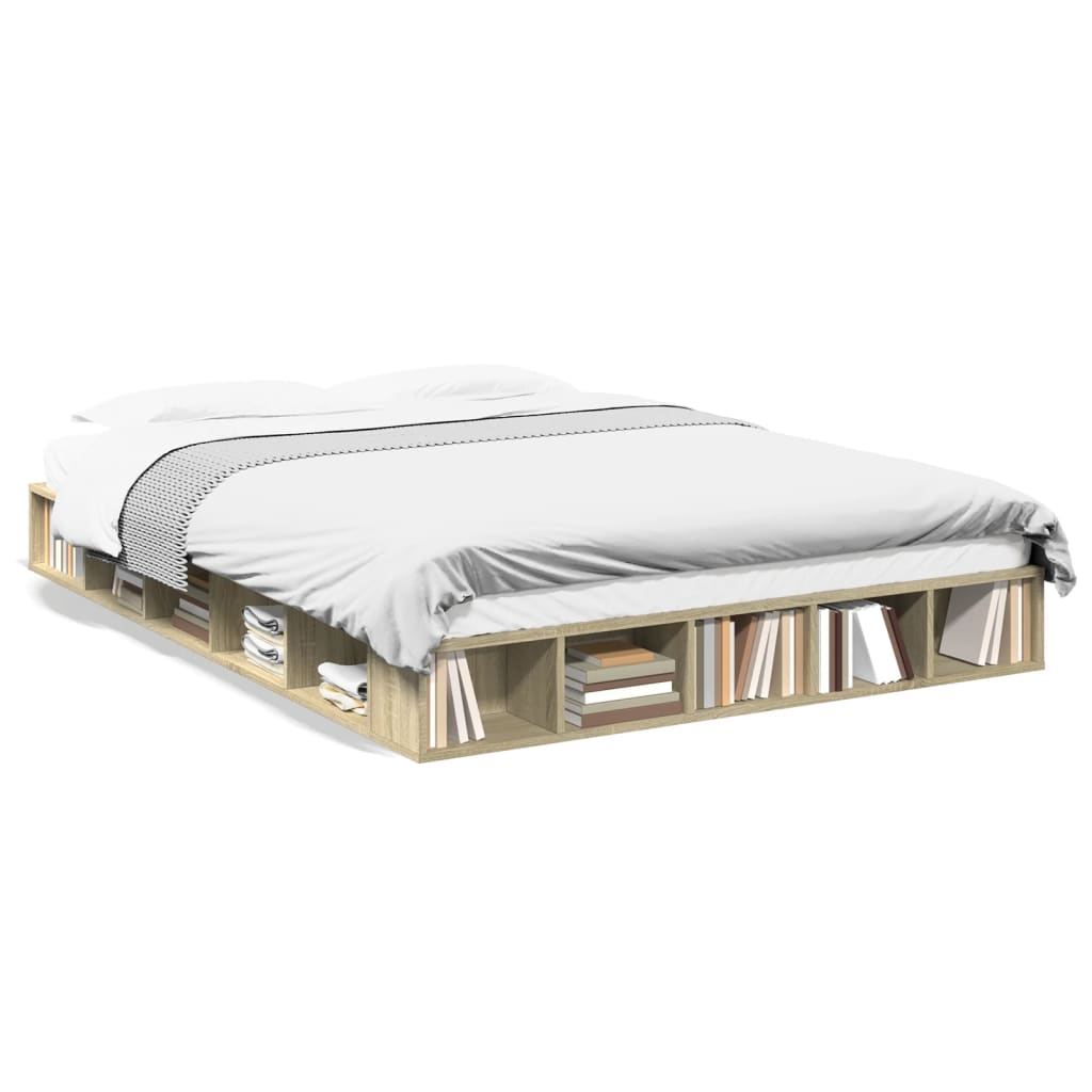 vidaXL Bedframe bewerkt hout sonoma eikenkleurig 150x200 cm, foto 3