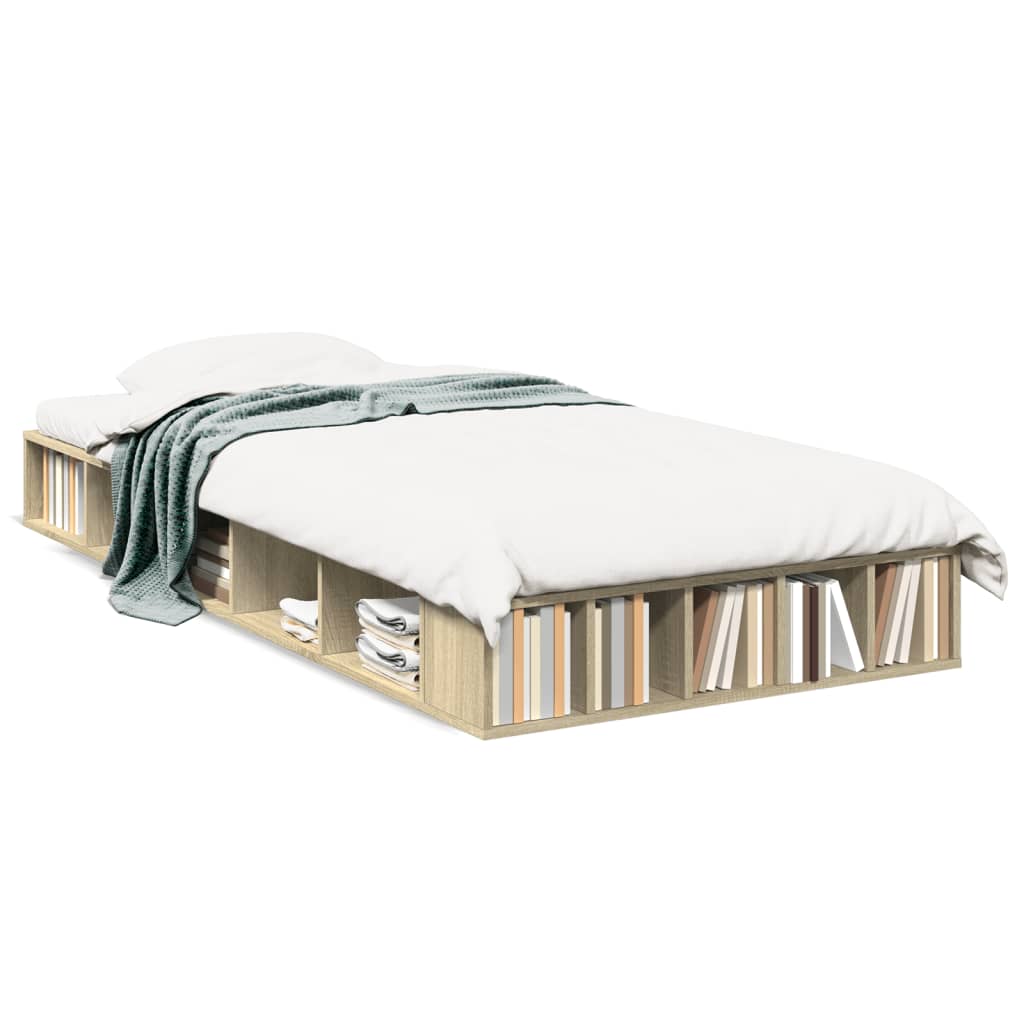 vidaXL Bedframe bewerkt hout sonoma eikenkleurig 90x200 cm, foto 3
