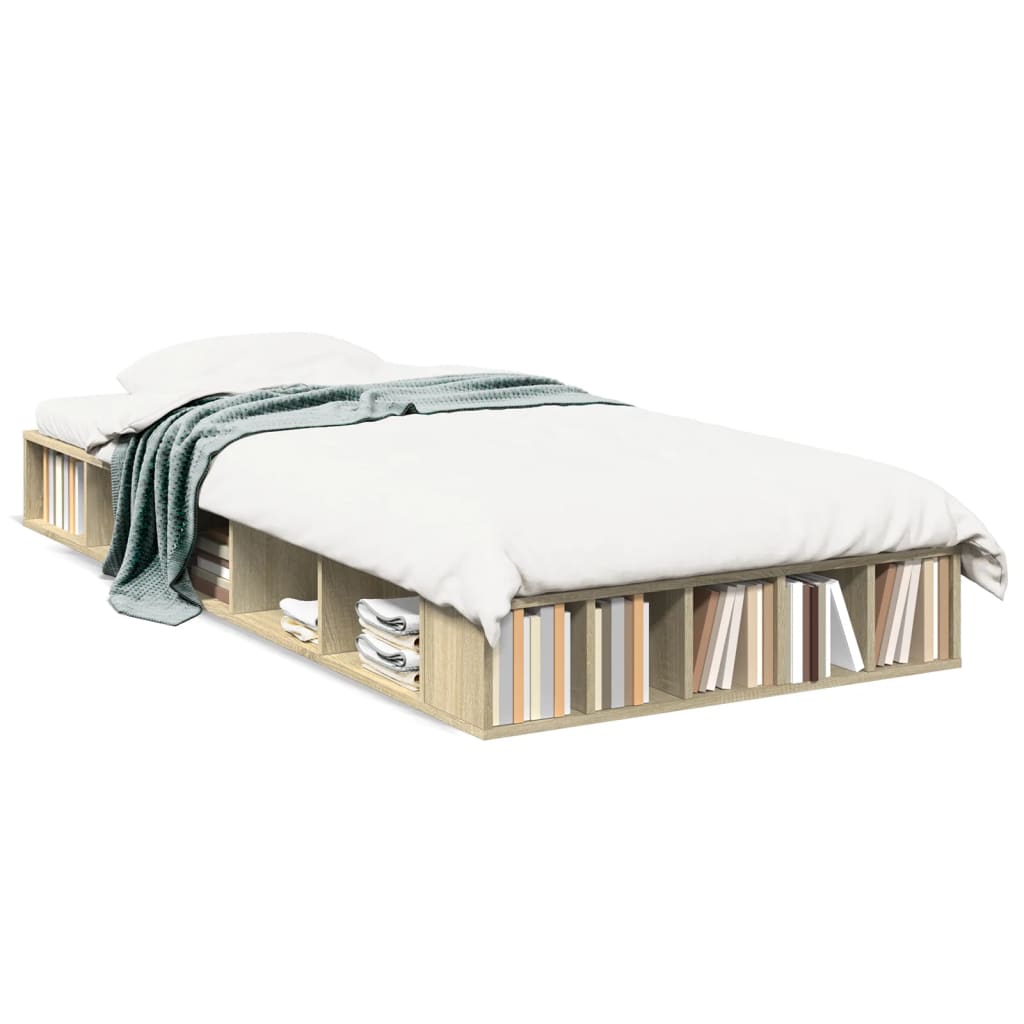 vidaXL Bedframe bewerkt hout sonoma eikenkleurig 90x190 cm, foto 3