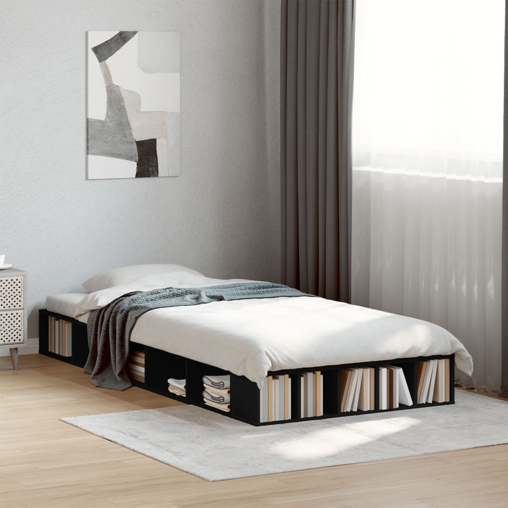 Sengeramme med opbevaring 75 × 190 cm - konstrueret træ, sort