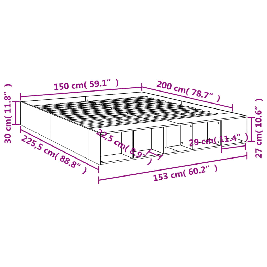 Rama łóżka drewniana 150x200 szarość betonu