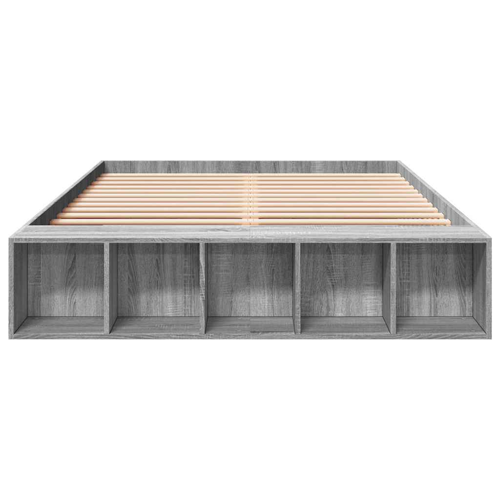 vidaXL Bedframe bewerkt hout grijs sonoma eikenkleurig 150x200 cm, foto 4