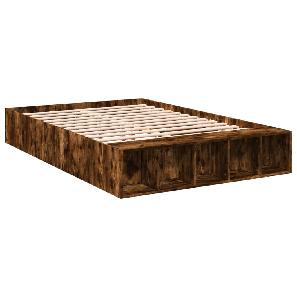 vidaXL Bedframe bewerkt hout gerookt eikenkleurig 135x190 cm afbeelding