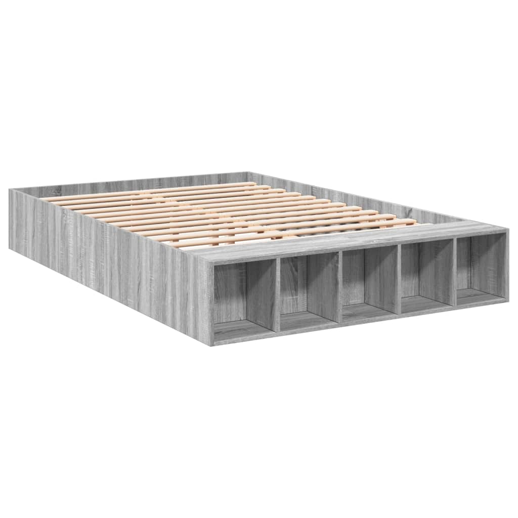 vidaXL Bedframe bewerkt hout grijs sonoma eikenkleurig 120x190 cm, foto 2