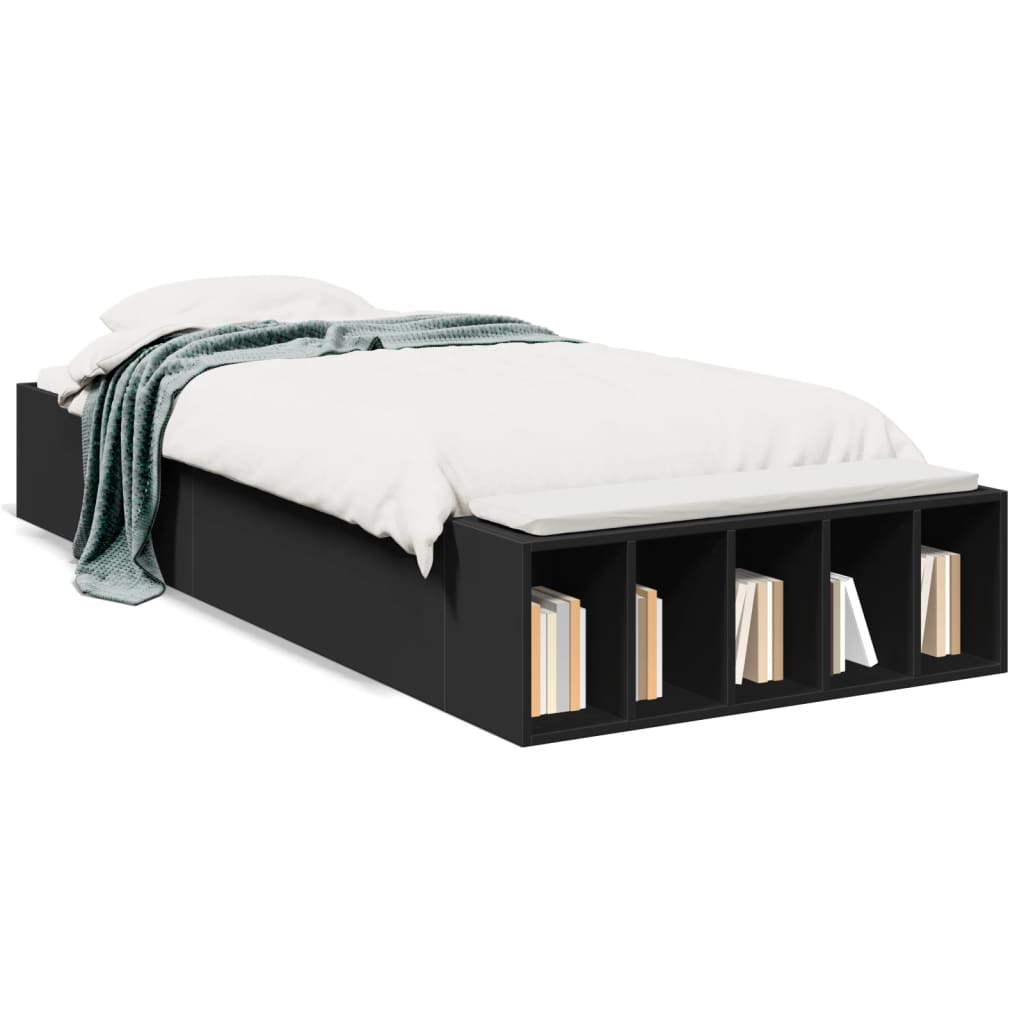 vidaXL Cadru de pat, negru, 100x200 cm, lemn prelucrat