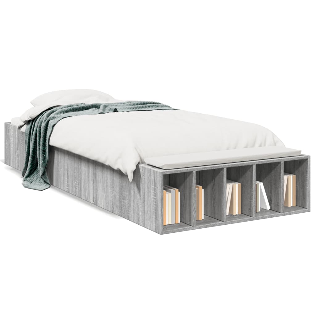 vidaXL Bedframe bewerkt hout grijs sonoma eikenkleurig 90x200 cm, foto 3