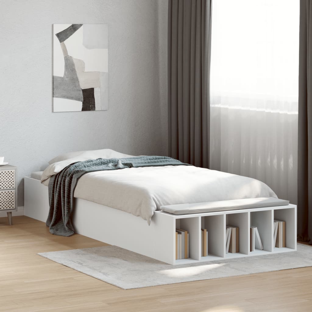 Sengeramme med opbevaring 75×190 cm - konstrueret træ, hvid