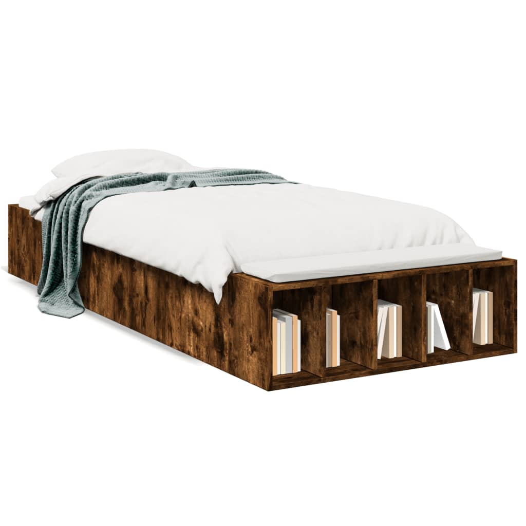 vidaXL Bedframe bewerkt hout gerookt eikenkleurig 75x190 cm, foto 3