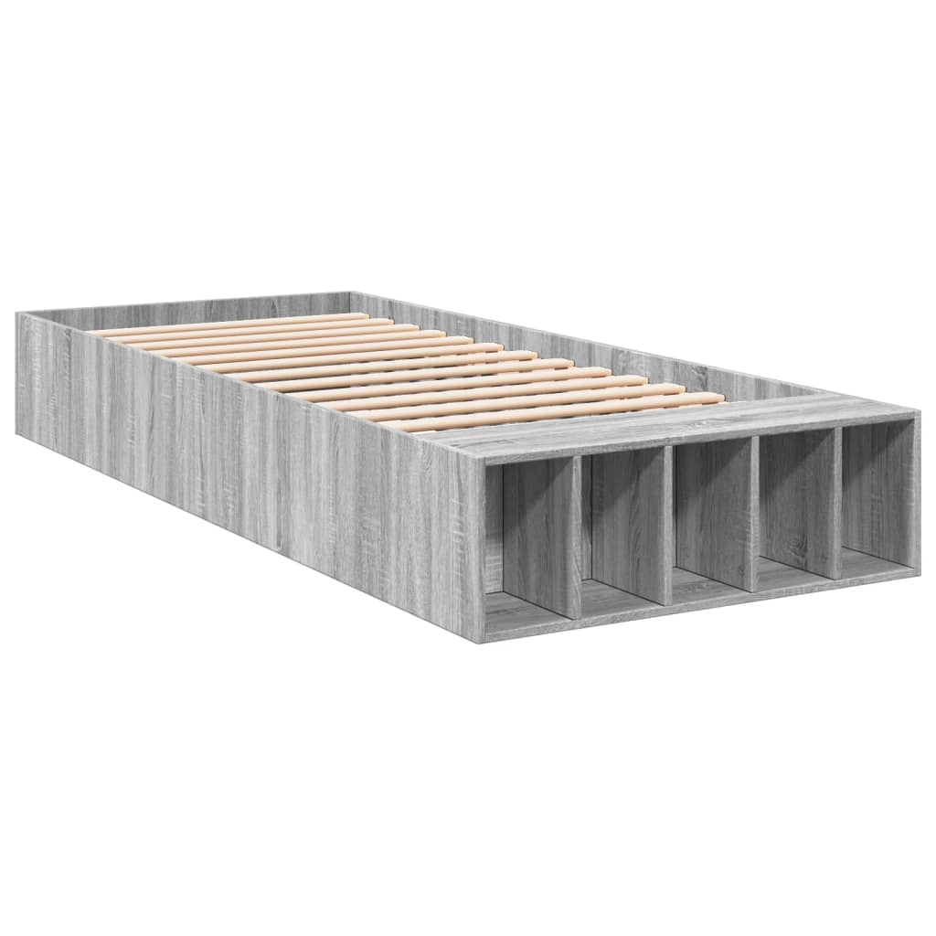 vidaXL Bedframe bewerkt hout grijs sonoma eikenkleurig 75x190 cm afbeelding