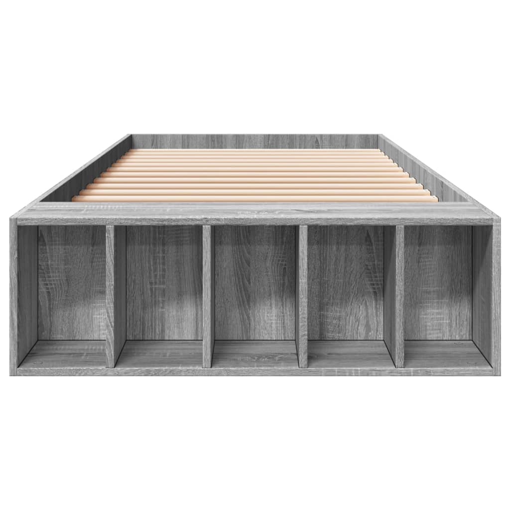 vidaXL Bedframe bewerkt hout grijs sonoma eikenkleurig 75x190 cm, foto 4