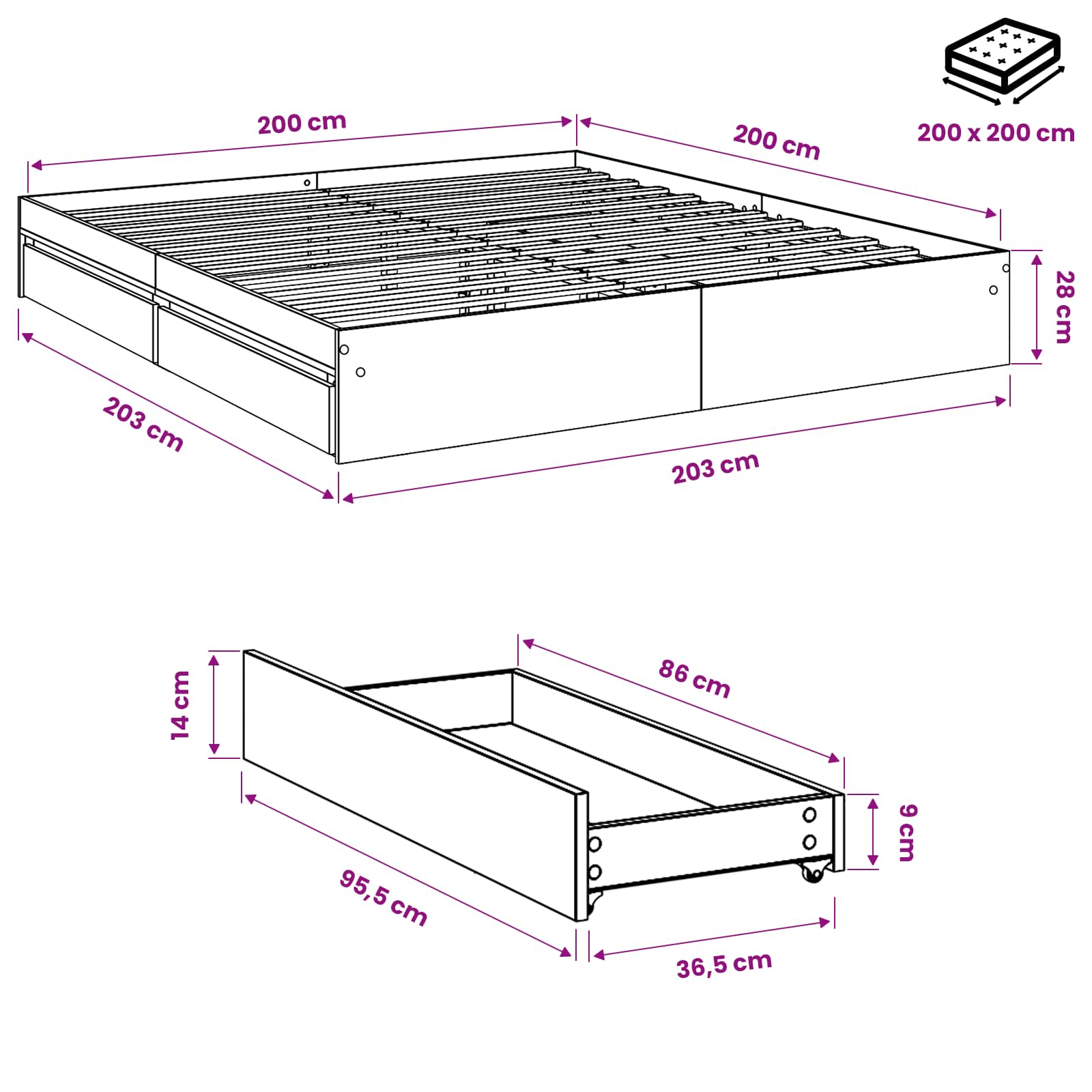 Bed Frame without Mattress size guide
