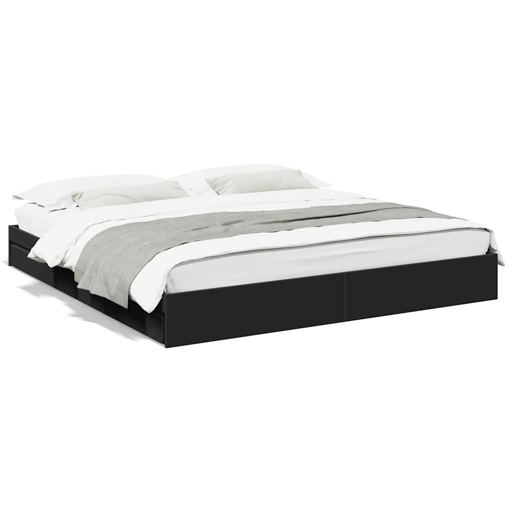 vidaXL Bedframe met lades bewerkt hout zwart 200x200 cm, foto 3