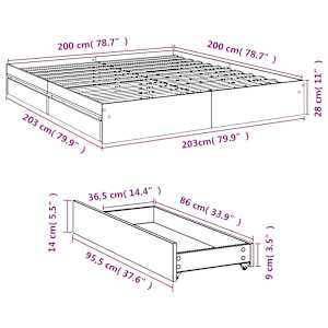 Rám postele se zásuvkami černý 200 x 200 cm kompozitní dřevo - obrázek 10