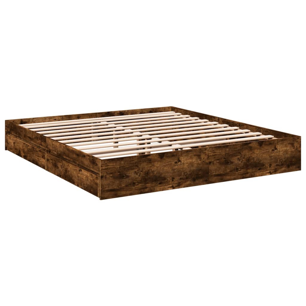 vidaXL Bedframe met lades bewerkt hout gerookt eikenkleurig 200x200 cm afbeelding