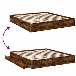 Rám postele se zásuvkami kouřový dub 200 x 200 cm kompozit - obrázek 7