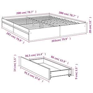 Rám postele se zásuvkami kouřový dub 200 x 200 cm kompozit - obrázek 10