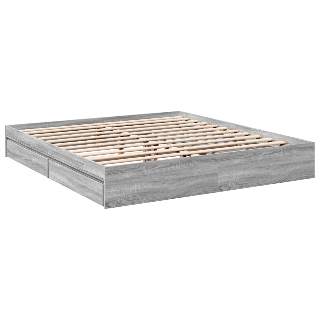 vidaXL Bedframe met lades bewerkt hout grijs sonoma eiken 200x200 cm afbeelding